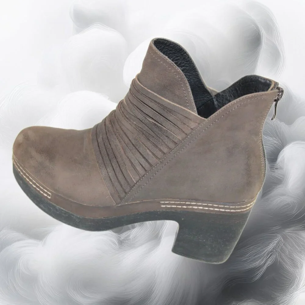 Antelope 934 Ebba Khaki Layered Over Strap Oiled Leather Bootie, Size 39